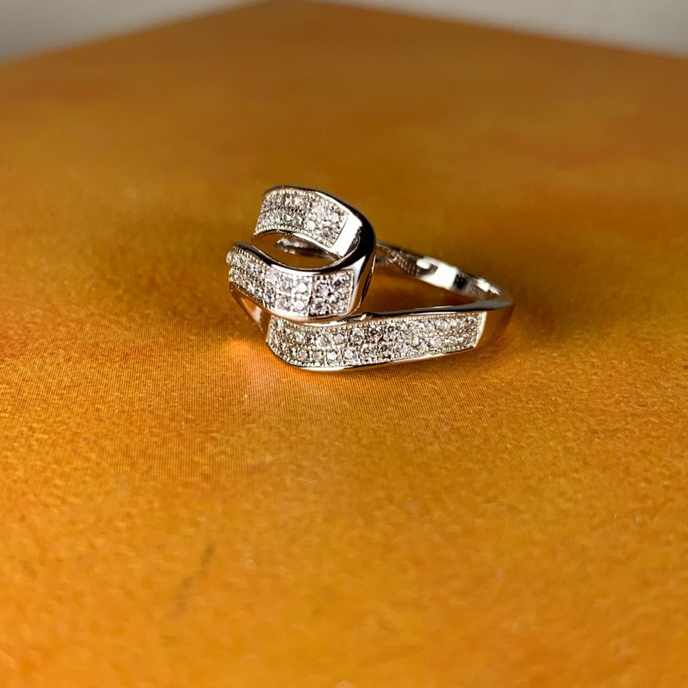 NEW Size 4.75 Real Silver & CZ Ribbon Ring
